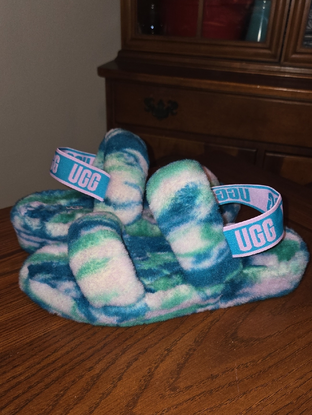 NWOB, Fluff Yeah Slide Marble Aquatic Blue